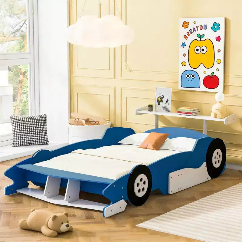 Lit Plateforme Luxystar en Forme de Voiture de Course avec Roues pour Chambre d'Enfant