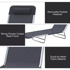 Chaise longue pliante avec oreiller, 6 positions d'inclinaison, maille respirante - Noir