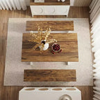 MAYEERTY Ensemble de salle à manger 3 pièces de style fermier avec table et bancs, 4 à 6 places, structure robuste en MDF et métal, mobilier polyvalent pour la maison ou le café