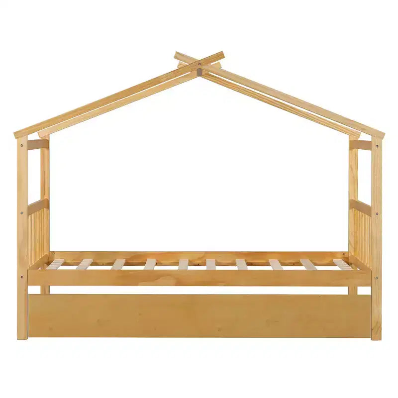 Lit de maison Bellemave avec lit gigogne double, cadre de lit plateforme Montessori en bois pour enfants, taille double/simple, naturel et blanc