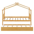 Lit de maison Bellemave avec lit gigogne double, cadre de lit plateforme Montessori en bois pour enfants, taille double/simple, naturel et blanc