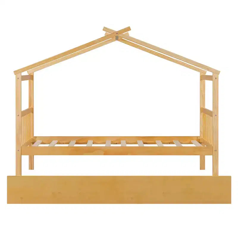 Lit de maison Bellemave avec lit gigogne double, cadre de lit plateforme Montessori en bois pour enfants, taille double/simple, naturel et blanc
