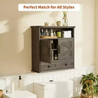 Armoire murale de salle de bain de style ferme avec portes coulissantes et tiroirs, organisateur de rangement de médicaments en bois à 5 niveaux, étagère réglable à double porte pour la cuisine
