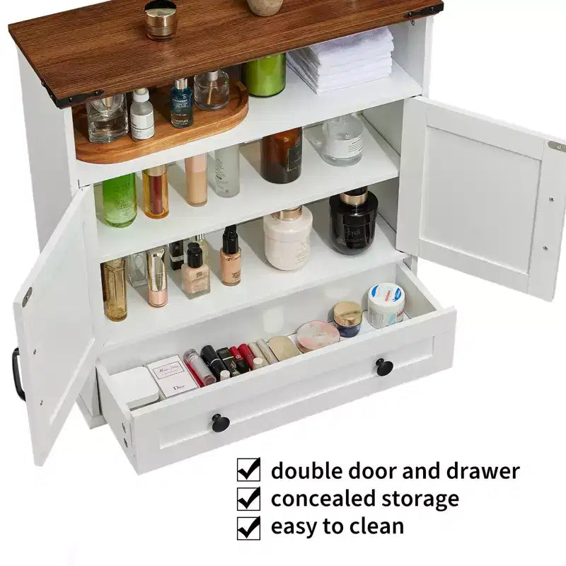 Armoire murale de salle de bain de style ferme avec portes coulissantes et tiroirs, organisateur de rangement de médicaments en bois à 5 niveaux, étagère réglable à double porte pour la cuisine