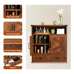 Armoire murale de salle de bain de style ferme avec portes coulissantes et tiroirs, organisateur de rangement de médicaments en bois à 5 niveaux, étagère réglable à double porte pour la cuisine