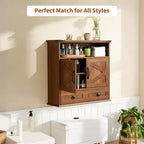 Armoire murale de salle de bain de style ferme avec portes coulissantes et tiroirs, organisateur de rangement de médicaments en bois à 5 niveaux, étagère réglable à double porte pour la cuisine