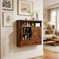 Farmhouse Bathroom Wall Cabinet with Barn Doors & Drawers, 5-Tier Wood Medicine Storage Organizer, Double Door Adjustable Shelf for Kitchen