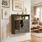 Armoire murale de salle de bain de style ferme avec portes coulissantes et tiroirs, organisateur de rangement de médicaments en bois à 5 niveaux, étagère réglable à double porte pour la cuisine
