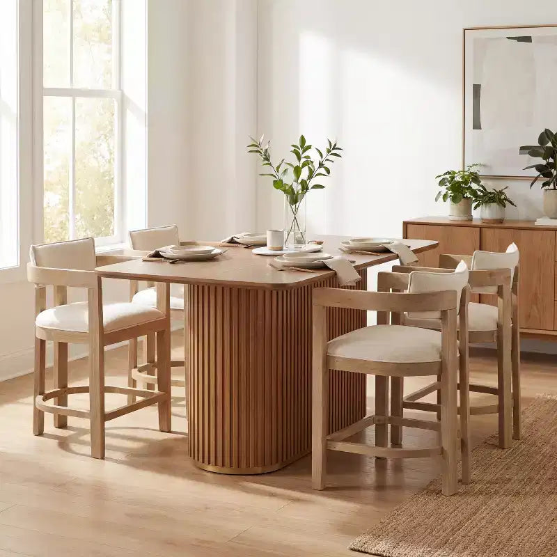 Christopher Knight Home Heini, ensemble de salle à manger moderne 5 pièces en bois avec table à pied central et pieds en bois d'hévéa