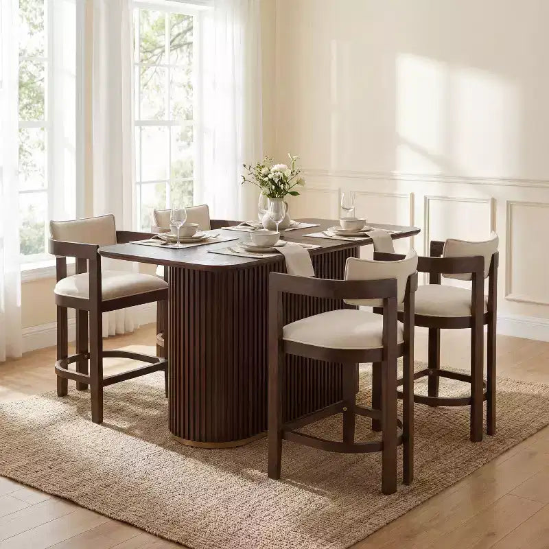 Christopher Knight Home Heini, ensemble de salle à manger moderne 5 pièces en bois avec table à pied central et pieds en bois d'hévéa