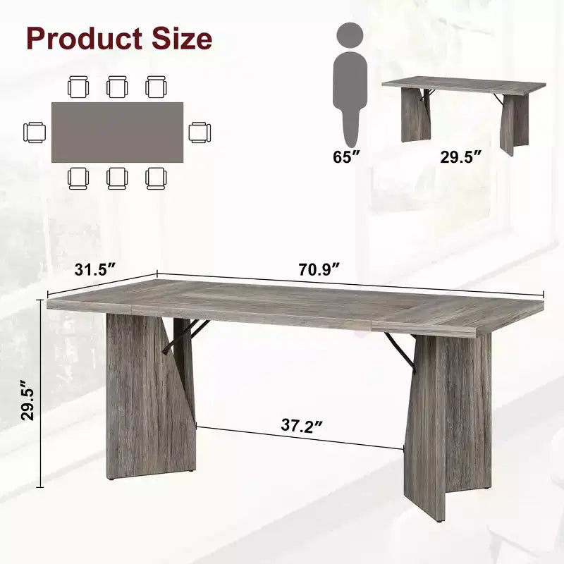 Table de salle à manger rectangulaire moderne en bois 70,9" pour 6 à 8 personnes, grande table de cuisine de style ferme avec pieds en métal en forme de M, plateau épaissi et cadre robuste