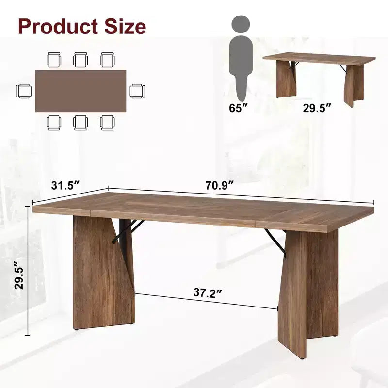 Table de salle à manger rectangulaire moderne en bois 70,9" pour 6 à 8 personnes, grande table de cuisine de style ferme avec pieds en métal en forme de M, plateau épaissi et cadre robuste