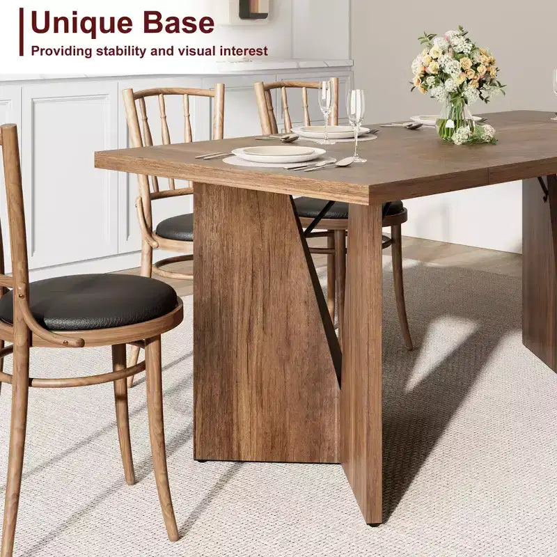 Table de salle à manger rectangulaire moderne en bois 70,9" pour 6 à 8 personnes, grande table de cuisine de style ferme avec pieds en métal en forme de M, plateau épaissi et cadre robuste