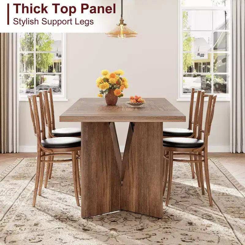 Table de salle à manger rectangulaire moderne en bois 70,9" pour 6 à 8 personnes, grande table de cuisine de style ferme avec pieds en métal en forme de M, plateau épaissi et cadre robuste