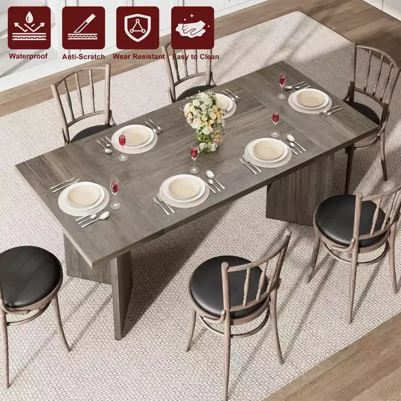Table de salle à manger rectangulaire moderne en bois 70,9" pour 6 à 8 personnes, grande table de cuisine de style ferme avec pieds en métal en forme de M, plateau épaissi et cadre robuste