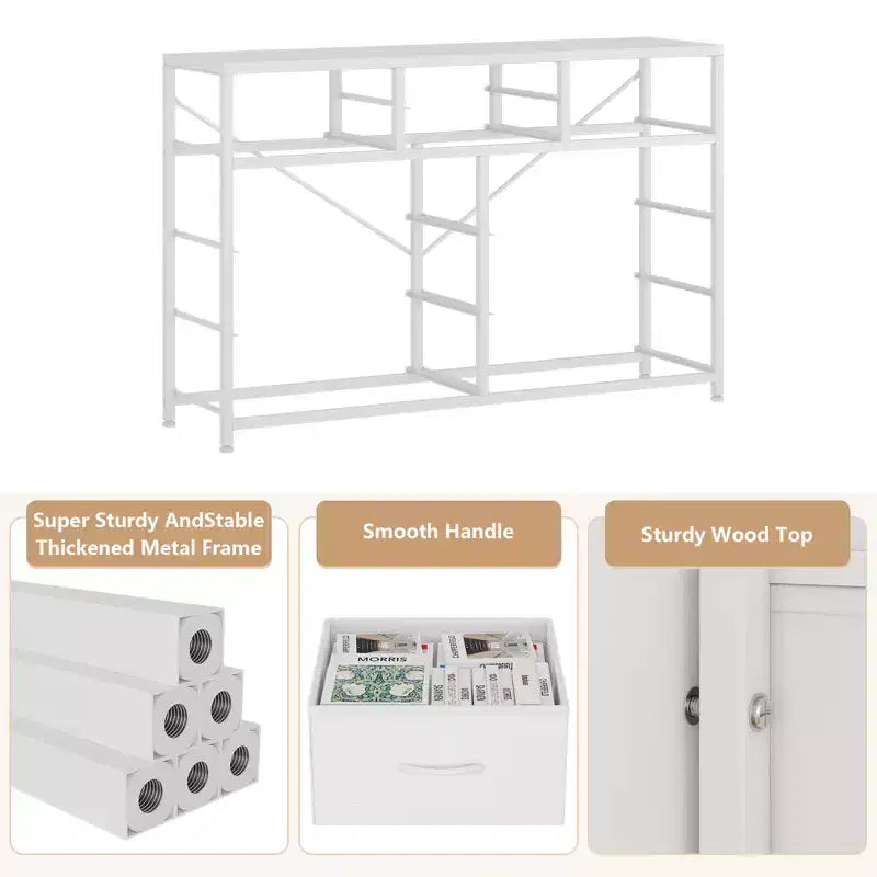 Commode moderne à 10 tiroirs et meuble TV avec plateau en bois, cadre en métal et tiroirs en tissu pour chambre à coucher, salon et rangement de placard