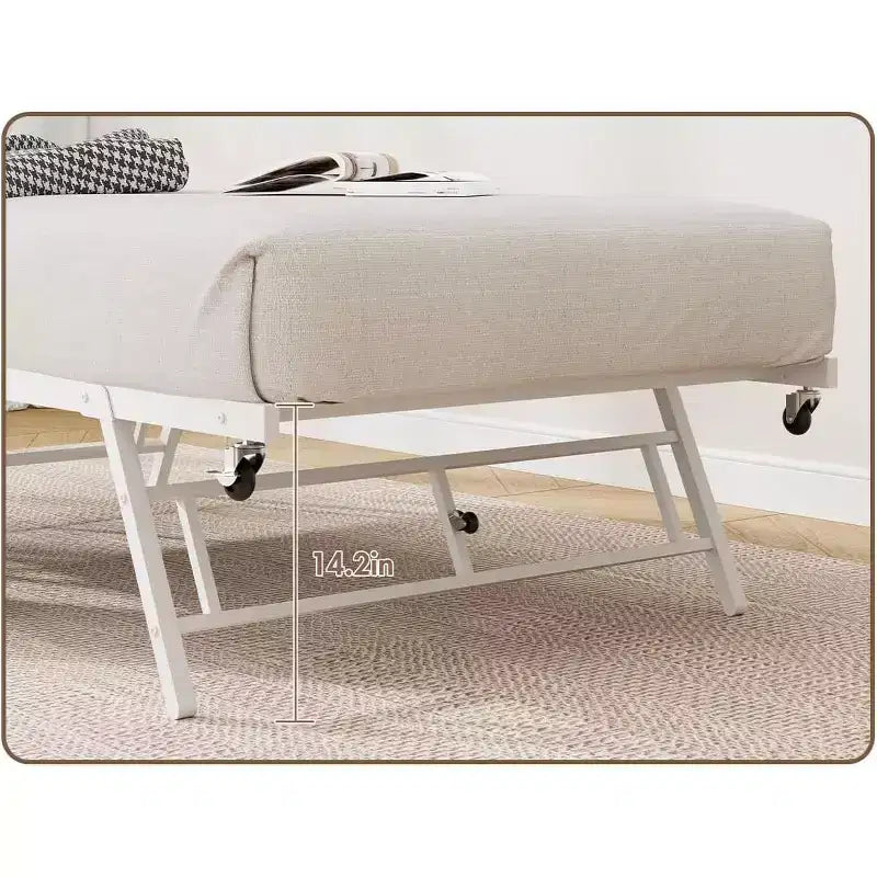 Lit de repos jumeau avec lit gigogne, cadre en métal avec tête de lit en grain de bois ondulé, roulettes verrouillables, canapé-lit peu encombrant, aucun sommier tapissier requis