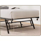 Lit de repos jumeau avec lit gigogne, cadre en métal avec tête de lit en grain de bois ondulé, roulettes verrouillables, canapé-lit peu encombrant, aucun sommier tapissier requis