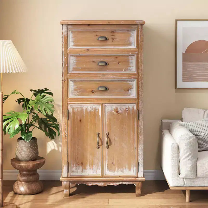 GDFStudio Wrenford Armoire de rangement rustique en bois massif à 3 tiroirs