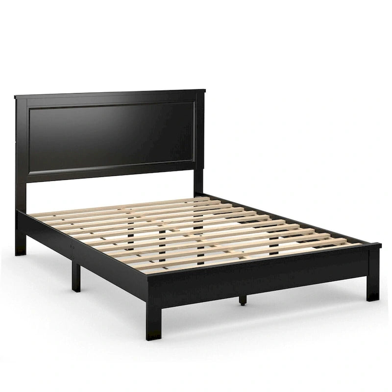 Cadre de lit plateforme double/double/grand lit noir/marron/noyer avec tête de lit haute, 1-2 personnes