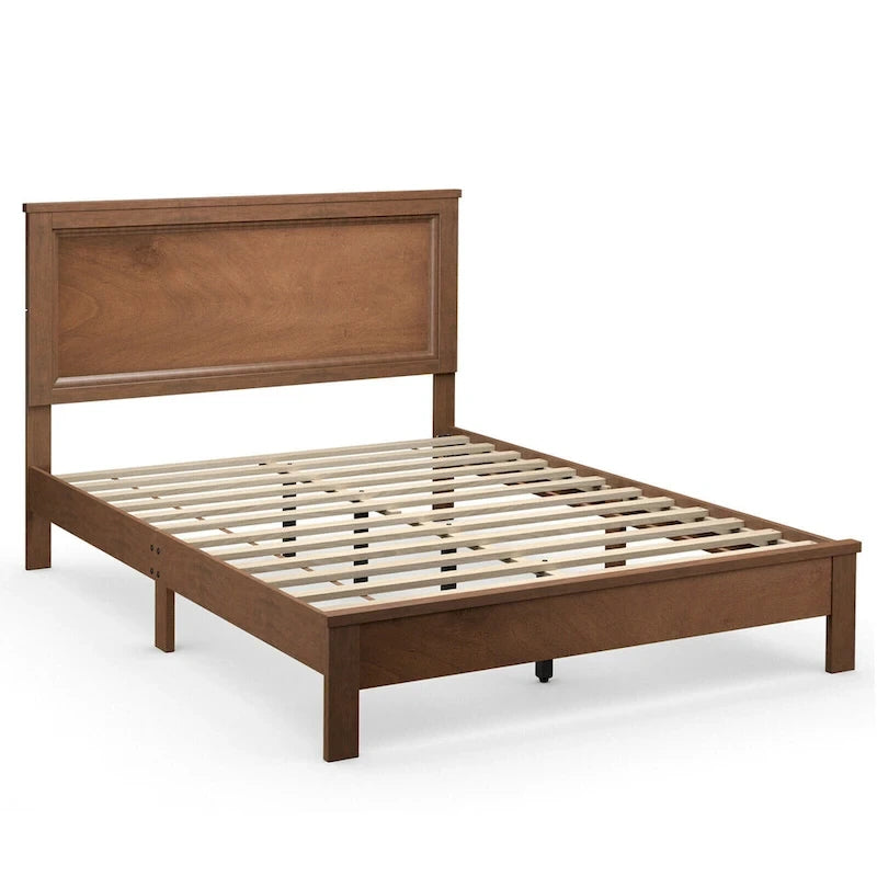 Cadre de lit plateforme double/double/grand lit noir/marron/noyer avec tête de lit haute, 1-2 personnes