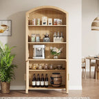 Meuble de rangement de cuisine à 5 étagères, en bois naturel, style voûté du milieu du siècle, avec portes, montage par 1 personne