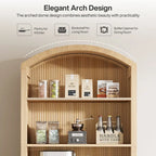 Meuble de rangement de cuisine à 5 étagères, en bois naturel, style voûté du milieu du siècle, avec portes, montage par 1 personne