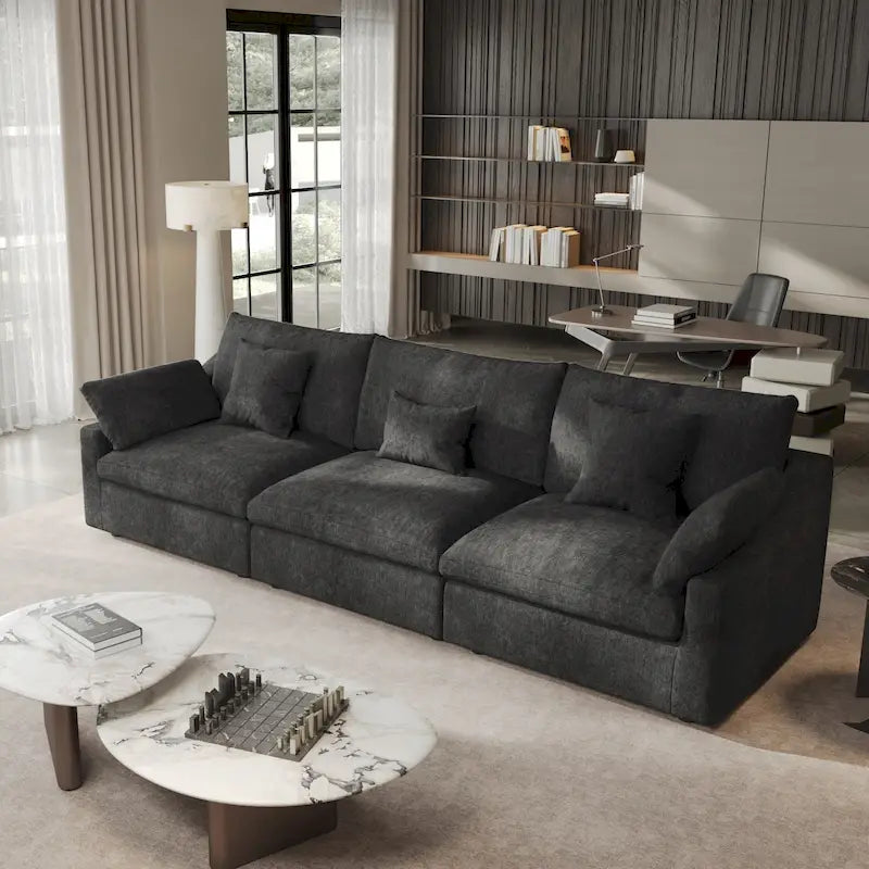 Canapé sectionnel modulaire en lin, 3 places, noir/gris/blanc/kaki