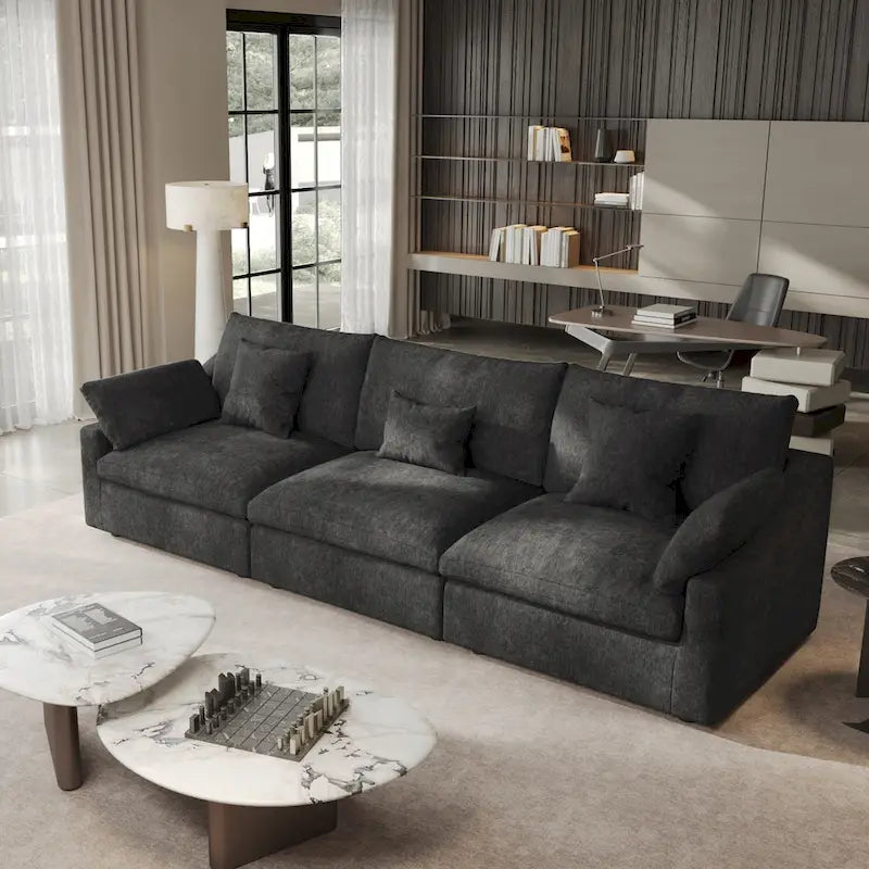 Canapé sectionnel modulaire en lin, 3 places, noir/gris/blanc/kaki