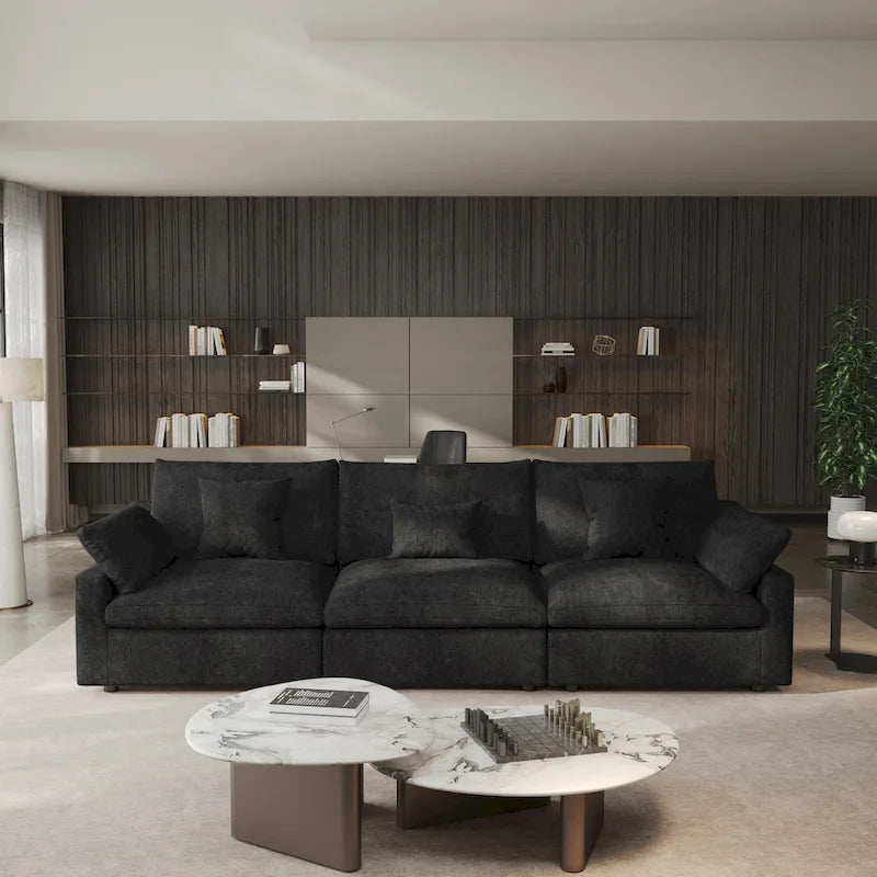 Canapé sectionnel modulaire en lin, 3 places, noir/gris/blanc/kaki