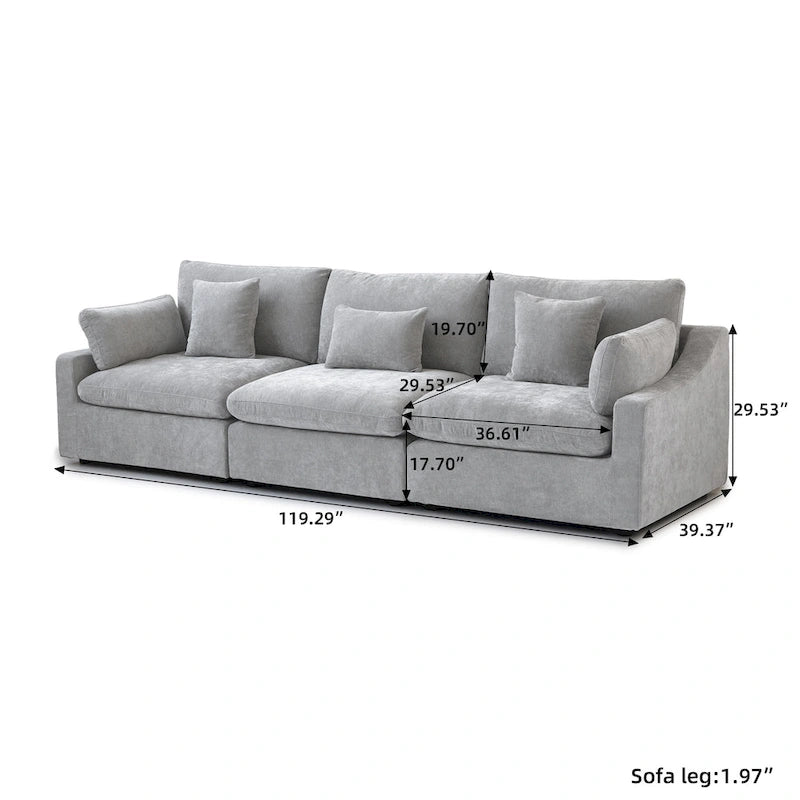 Canapé sectionnel modulaire en lin, 3 places, noir/gris/blanc/kaki