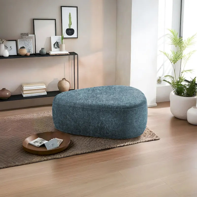 Pouf rembourré triangulaire arrondi – Repose-pieds en tissu, siège unique (bleu / gris / vert / sable clair / gris clair)