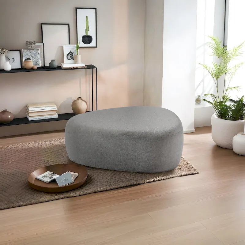 Pouf rembourré triangulaire arrondi – Repose-pieds en tissu, siège unique (bleu / gris / vert / sable clair / gris clair)