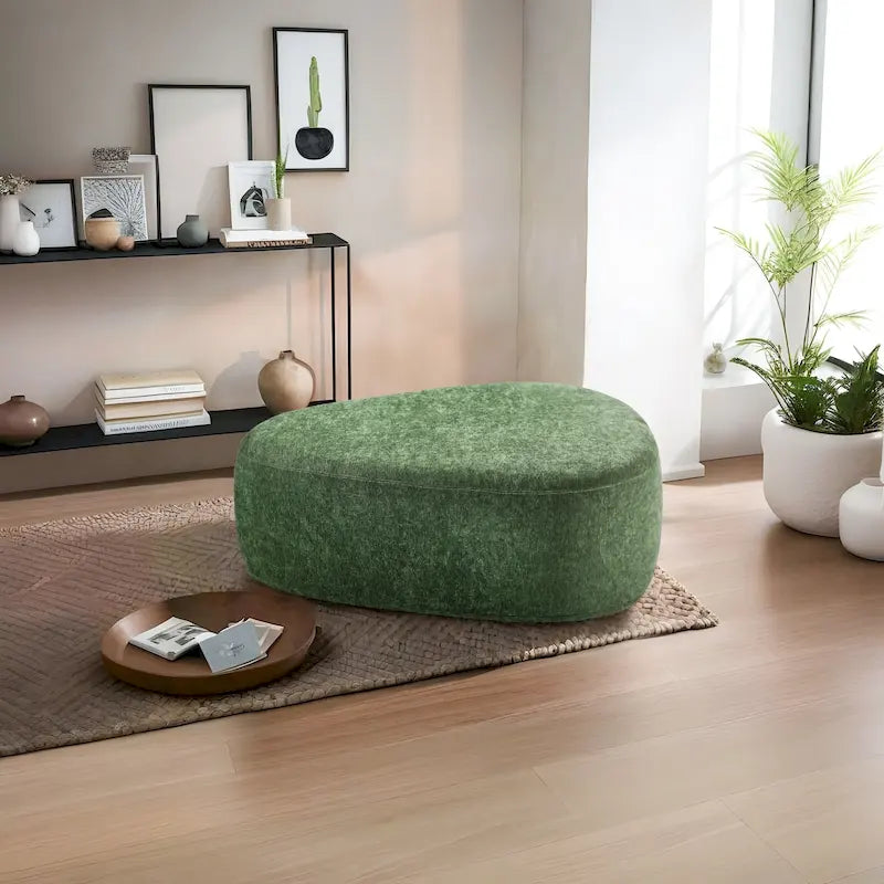 Pouf rembourré triangulaire arrondi – Repose-pieds en tissu, siège unique (bleu / gris / vert / sable clair / gris clair)