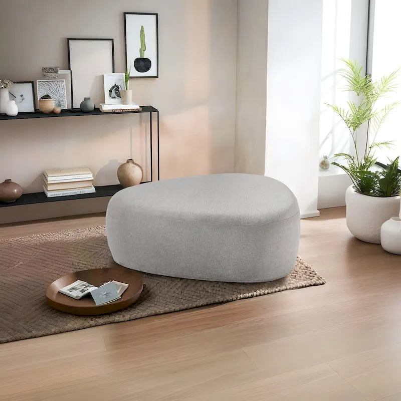 Pouf rembourré triangulaire arrondi – Repose-pieds en tissu, siège unique (bleu / gris / vert / sable clair / gris clair)