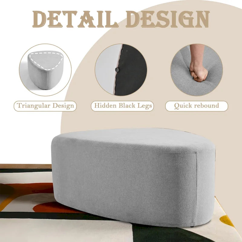 Pouf rembourré triangulaire arrondi – Repose-pieds en tissu, siège unique (bleu / gris / vert / sable clair / gris clair)