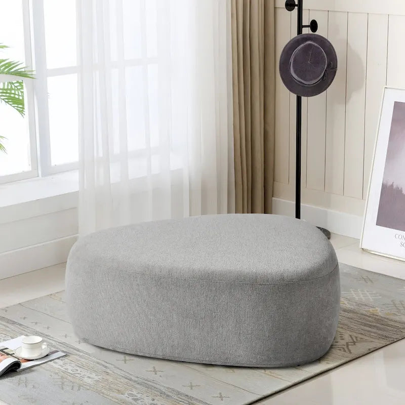 Pouf rembourré triangulaire arrondi – Repose-pieds en tissu, siège unique (bleu / gris / vert / sable clair / gris clair)