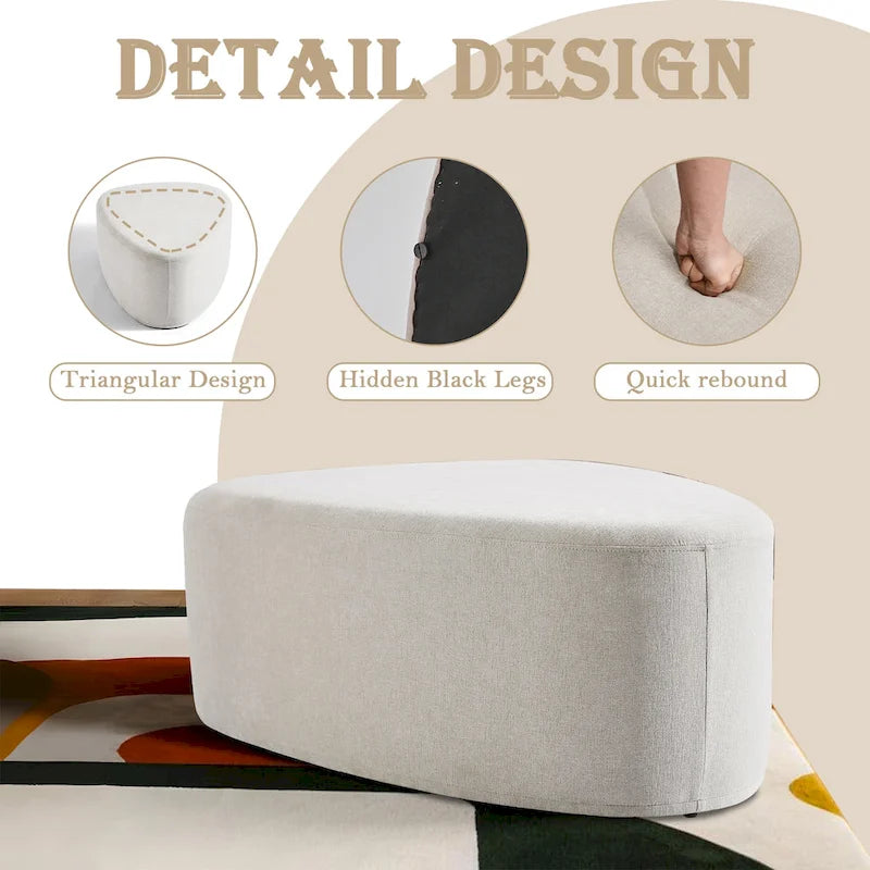Pouf rembourré triangulaire arrondi – Repose-pieds en tissu, siège unique (bleu / gris / vert / sable clair / gris clair)