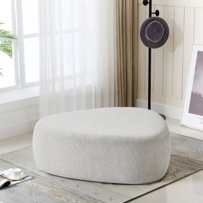 Pouf rembourré triangulaire arrondi – Repose-pieds en tissu, siège unique (bleu / gris / vert / sable clair / gris clair)