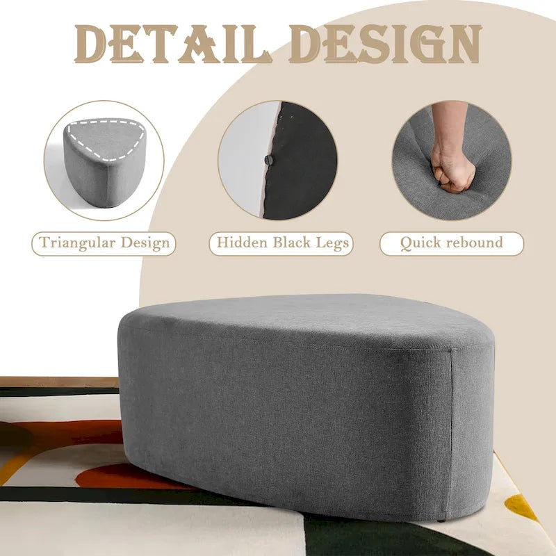 Pouf rembourré triangulaire arrondi – Repose-pieds en tissu, siège unique (bleu / gris / vert / sable clair / gris clair)