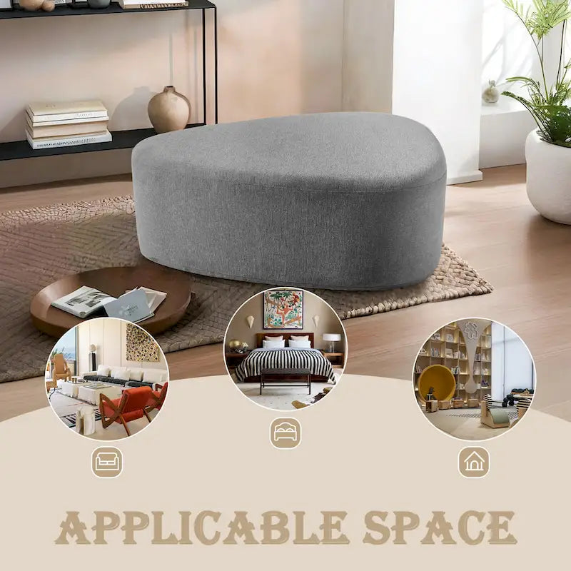 Pouf rembourré triangulaire arrondi – Repose-pieds en tissu, siège unique (bleu / gris / vert / sable clair / gris clair)