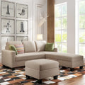 Canapé sectionnel d'angle gris avec pouf de rangement, 6 places