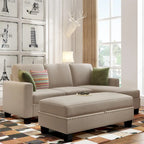 Canapé sectionnel d'angle gris avec pouf de rangement, 6 places