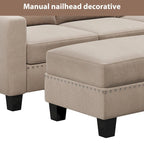 Canapé sectionnel d'angle gris avec pouf de rangement, 6 places