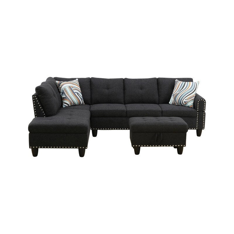 Ensemble canapé 3 pièces en lin noir et gris clouté - Rehaussez le style de votre salon