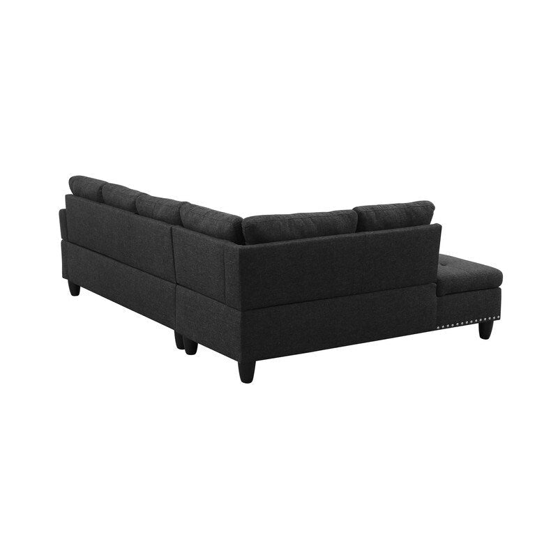 Ensemble canapé 3 pièces en lin noir et gris clouté - Rehaussez le style de votre salon