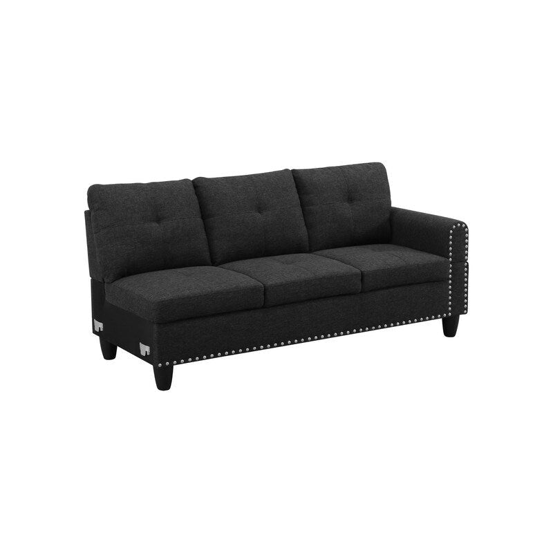 Ensemble canapé 3 pièces en lin noir et gris clouté - Rehaussez le style de votre salon