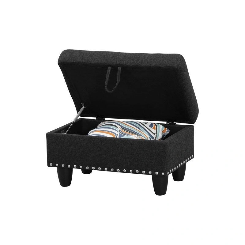 Ensemble canapé 3 pièces en lin noir et gris clouté - Rehaussez le style de votre salon