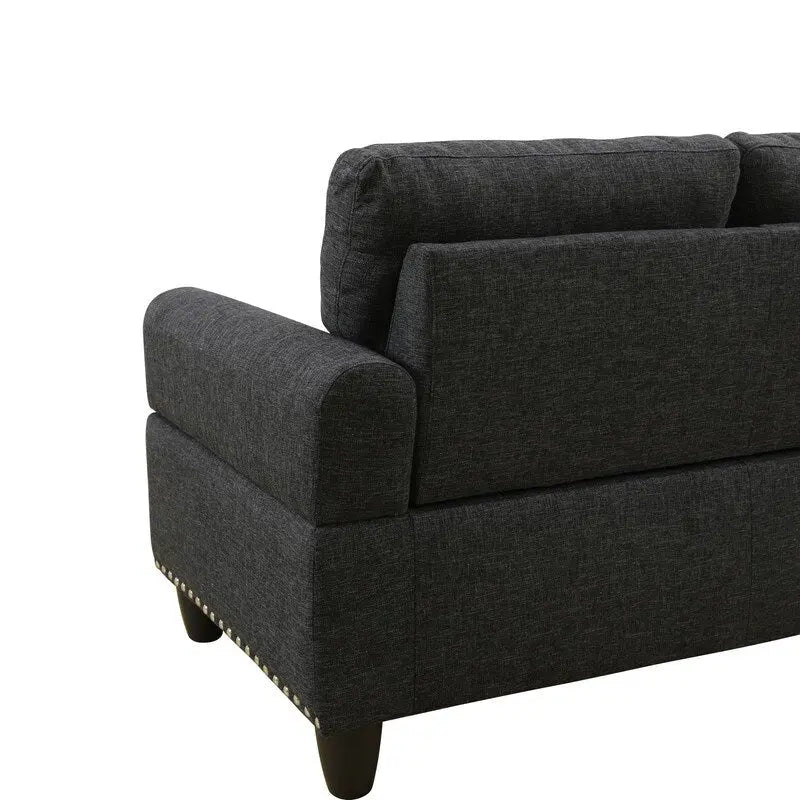Ensemble canapé 3 pièces en lin noir et gris clouté - Rehaussez le style de votre salon