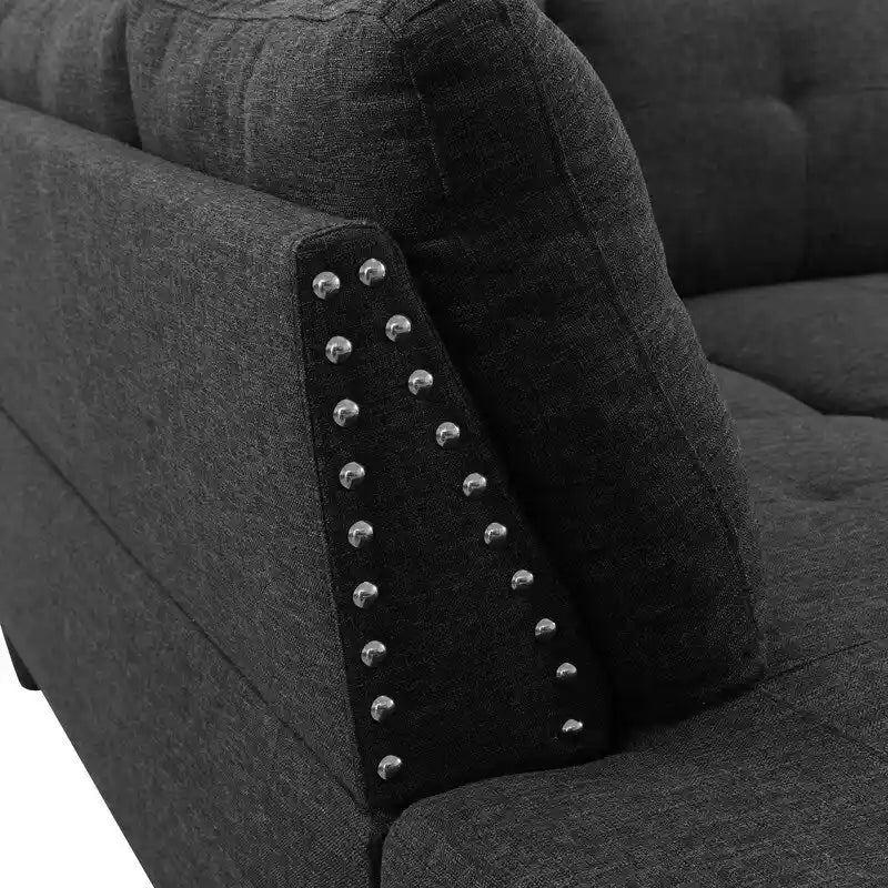 Ensemble canapé 3 pièces en lin noir et gris clouté - Rehaussez le style de votre salon